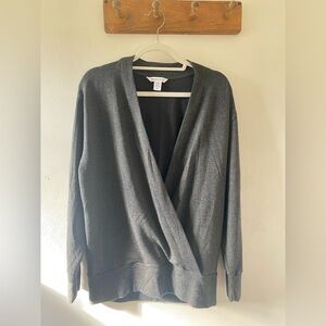 Athleta Charcoal Faux Wrap V-Neck Sweater, M